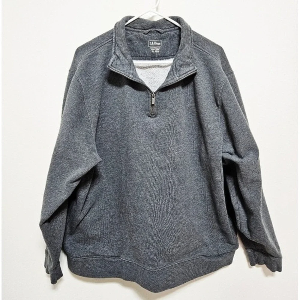 LL‎ Bean Mens Quarter Zip Sweatshirt Pullover Sweater Outdoor Gorpcore Gray XL